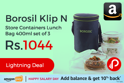 Borosil Klip N Store Containers Lunch Bag 400ml set of 3