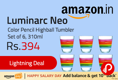 Luminarc Neo Color Pencil Highball Tumbler Set of 6, 310ml
