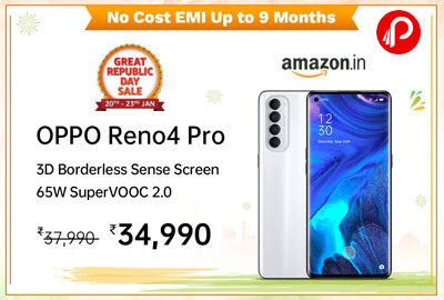 Oppo Reno4 Pro (Silky White, 8GB RAM, 128GB Storage) @ 34,990 - Amazon India