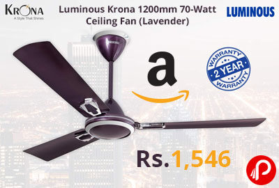 Luminous Krona 1200mm 70-Watt Ceiling Fan (Lavender) @ 1,546 - Amazon India