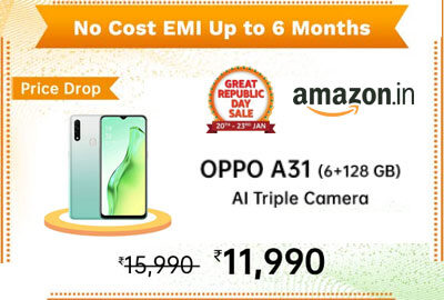 Oppo A31 (Mystery Black, 6GB RAM, 128GB Storage) @ 11990 - Amazon India