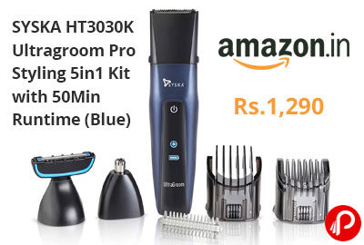 SYSKA HT3030K Ultragroom Pro Styling 5in1 Kit with 50Min Runtime (Blue) @ 1290 - Amazon India