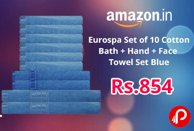 Eurospa Set of 10 Cotton Bath + Hand + Face Towel Set Blue @ 854 - Amazon India