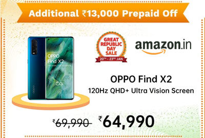 OPPO Find X2 (Ocean, 12GB RAM, 256GB Storage) @ 64,990 - Amazon India