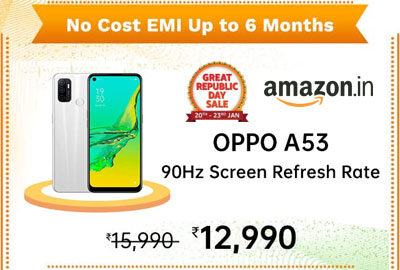 OPPO A53 (Fancy Blue, 4GB RAM, 64GB Storage) @ 12990 - Amazon India