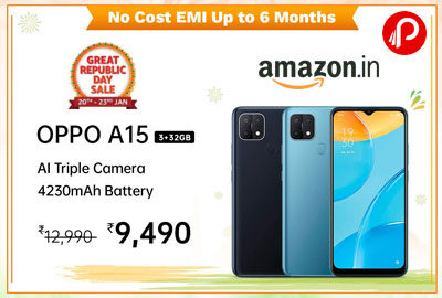 OPPO A15 (Mystery Blue, 3GB RAM, 32GB Storage) @ 9,990 - Amazon India