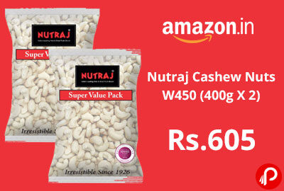 Nutraj Cashew Nuts W450 (400g X 2) @ 605 - Amazon India