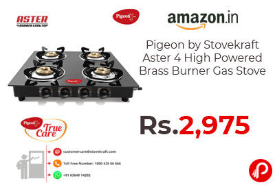 Pigeon 4 High Powered Brass Burner Gas Stove @ 2,975 - Amazon India