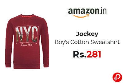 Jockey Boy's Cotton Sweatshirt @ 281 - Amazon India