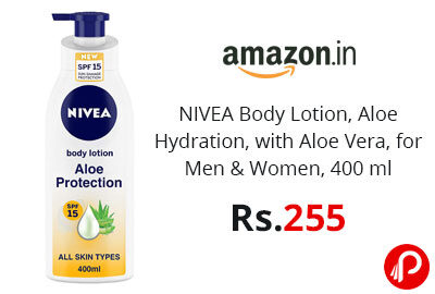 NIVEA Body Lotion, Aloe Hydration 400 ml @ 255 - Amazon India