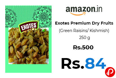 Exotes Premium Dry Fruits (Green Raisins/ Kishmish), 250 g @ 84 - Amazon India