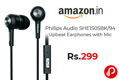 Philips Audio SHE1505BK/94 Upbeat Earphones with Mic @ 299 - Amazon India