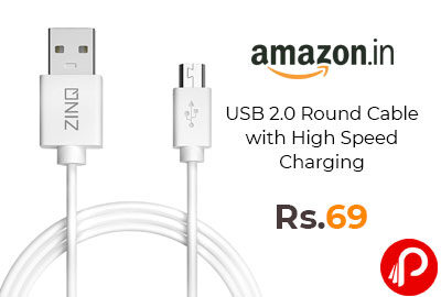 USB 2.0 Round Cable with High Speed Charging @ 69 - Amazon India