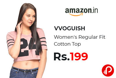 Women's Regular Fit Cotton Top @ 199 - Amazon India
