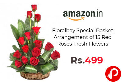 Basket of 15 Red Roses Fresh Flowers @ 499 - Amazon India