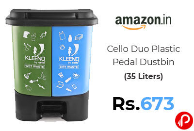 Cello Duo Plastic Pedal Dustbin 35 Liters @ 673 - Amazon India
