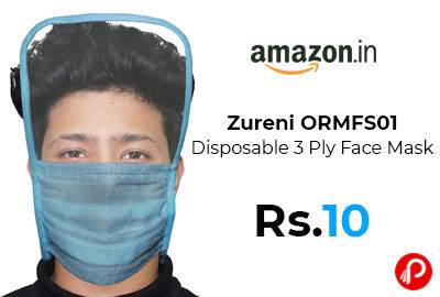 Zureni ORMFS01 Disposable 3 Ply Face Mask @ 10 - Amazon India