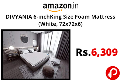 DIVYANIA 6-inchKing Size Foam Mattress (White, 72x72x6) @ 6,309 - Amazon India