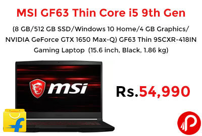 MSI GF63 Thin Core i5 9th Gen @ 54,990 - Flipkart