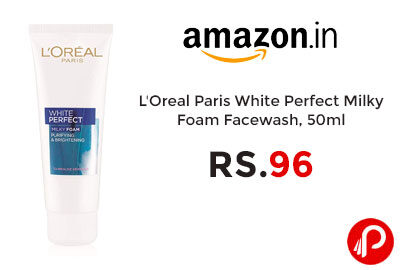 L'Oreal Paris White Perfect Milky Foam Facewash, 50ml @ 96 - Amazon India