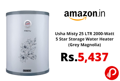 Usha Misty 25 LTR 2000-Watt 5 Star Storage Water Heater @ 5,437 - Amazon India