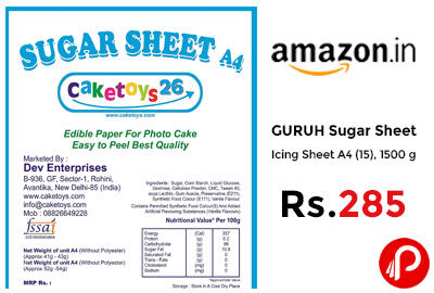 GURUH Sugar Sheet/Icing Sheet A4 (15), 1500 g @ 285 - Amazon India