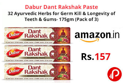 Dabur Dant Rakshak Paste - 175gm (Pack of 3) @ 157 - Amazon India