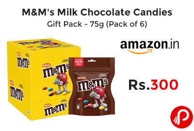 M&M's Milk Chocolate Candies Gift Pack - 75g (Pack of 6) @ 300 - Amazon India