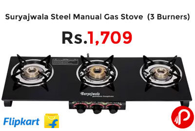 Suryajwala Steel Manual Gas Stove (3 Burners) @ 1709 - Flipkart