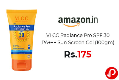 VLCC Radiance Pro SPF 30 PA+++ Sun Screen Gel (100gm) @ 175 - Amazon India