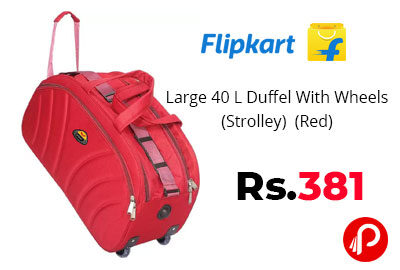 Large 40 L Duffel With Wheels (Strolley) (Red) @ 381 - Flipkart