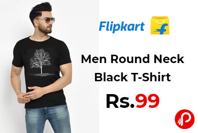 Printed Men Round Neck Black T-Shirt @ 99 - Flipkart