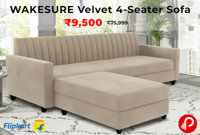 WAKESURE Velvet 4-Seater Sofa, Beige Finish – Only ₹9,500